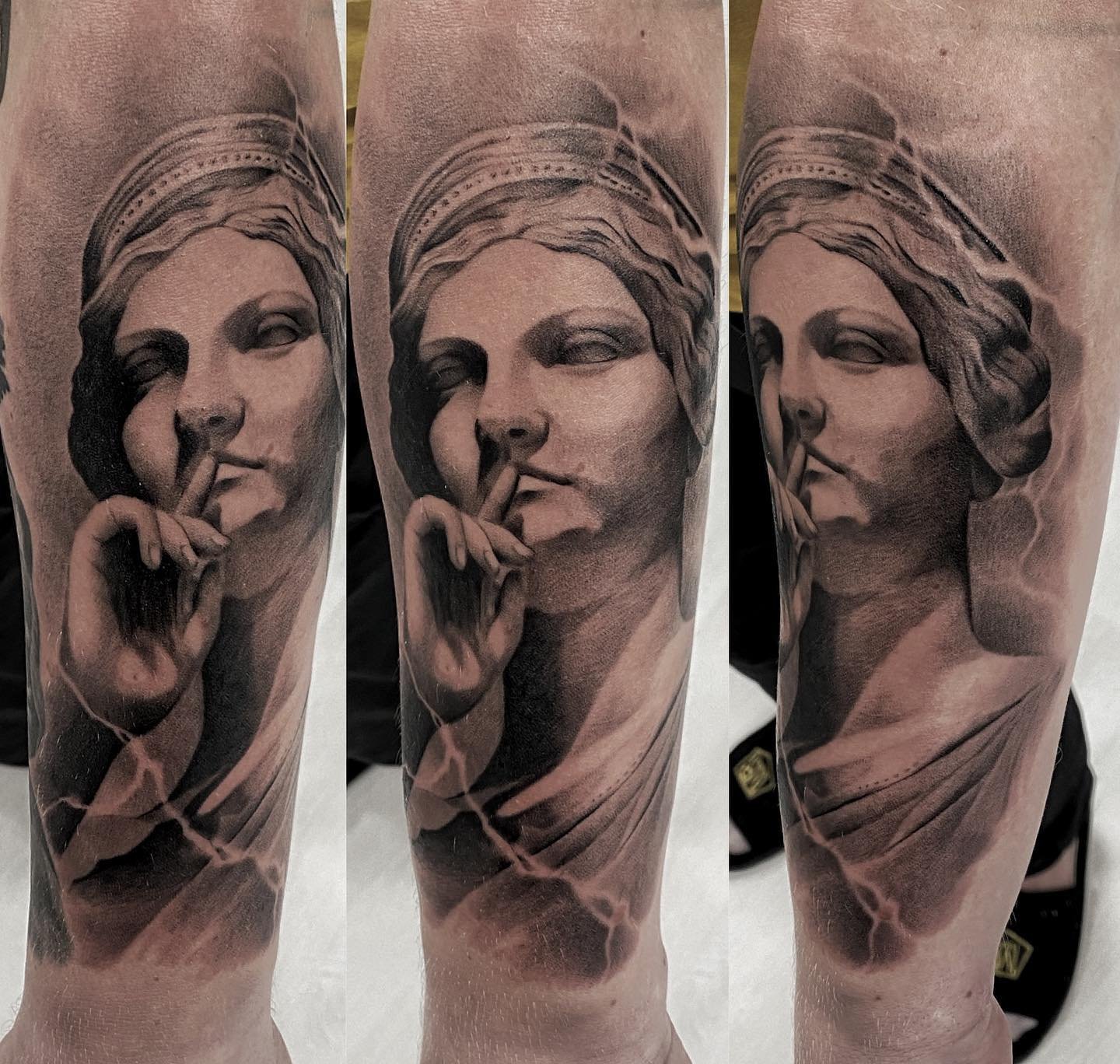 Custom geometric tattoo design on upper arm