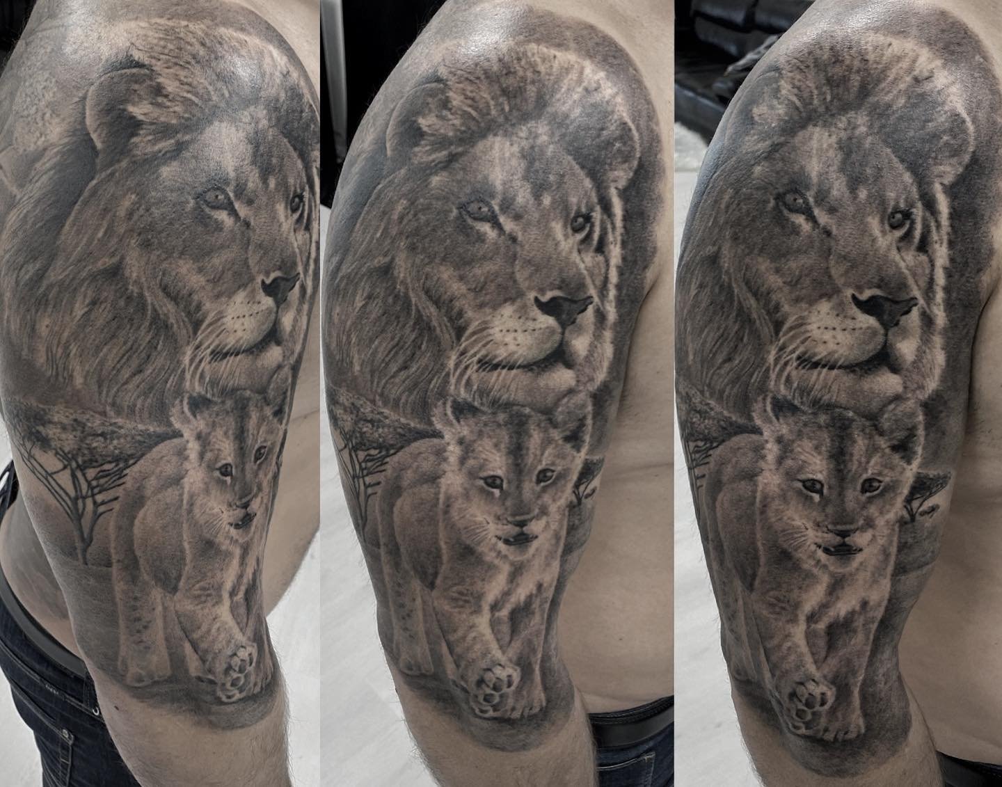 Realistic black and grey portrait tattoo