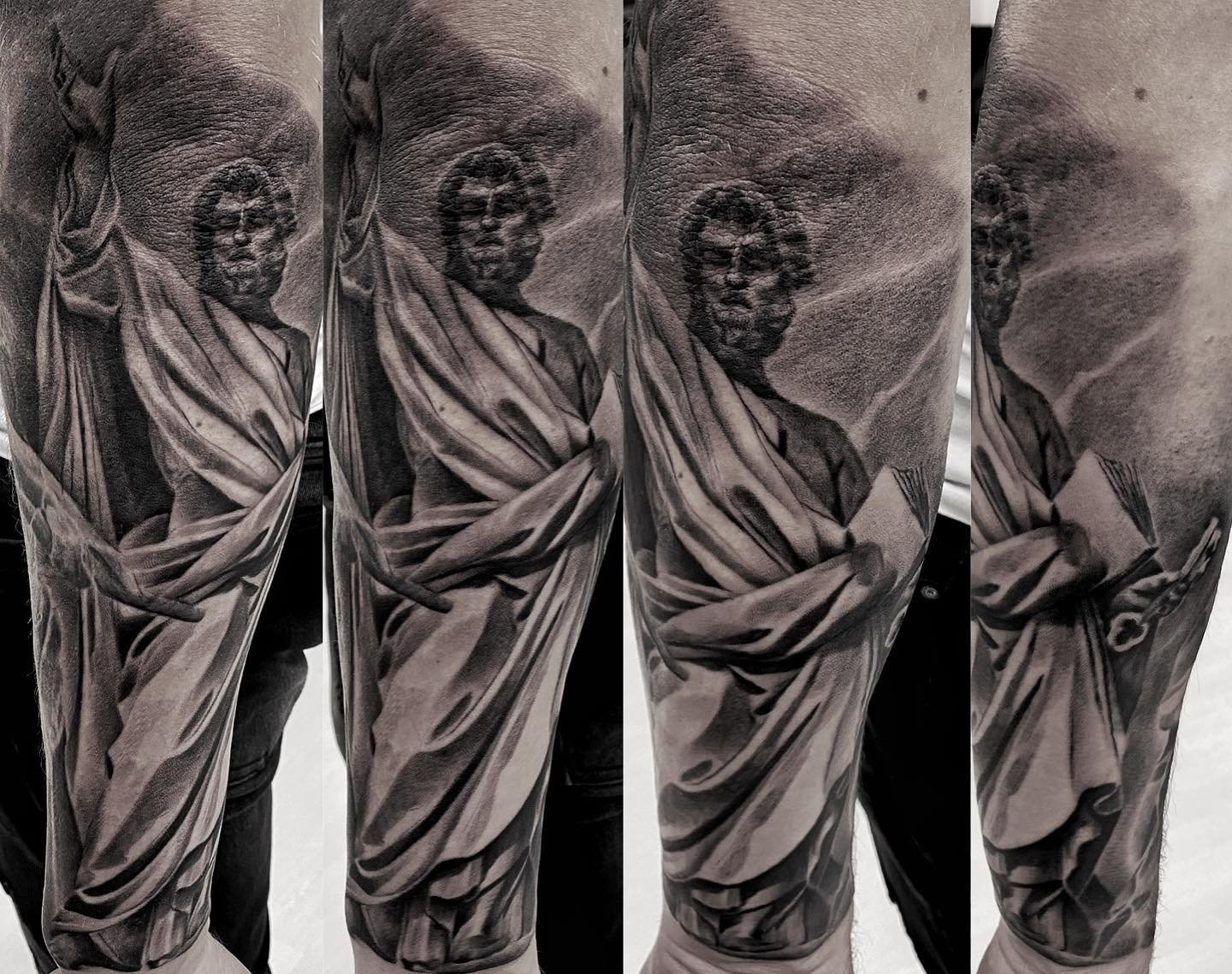 Realistic black and grey portrait tattoo