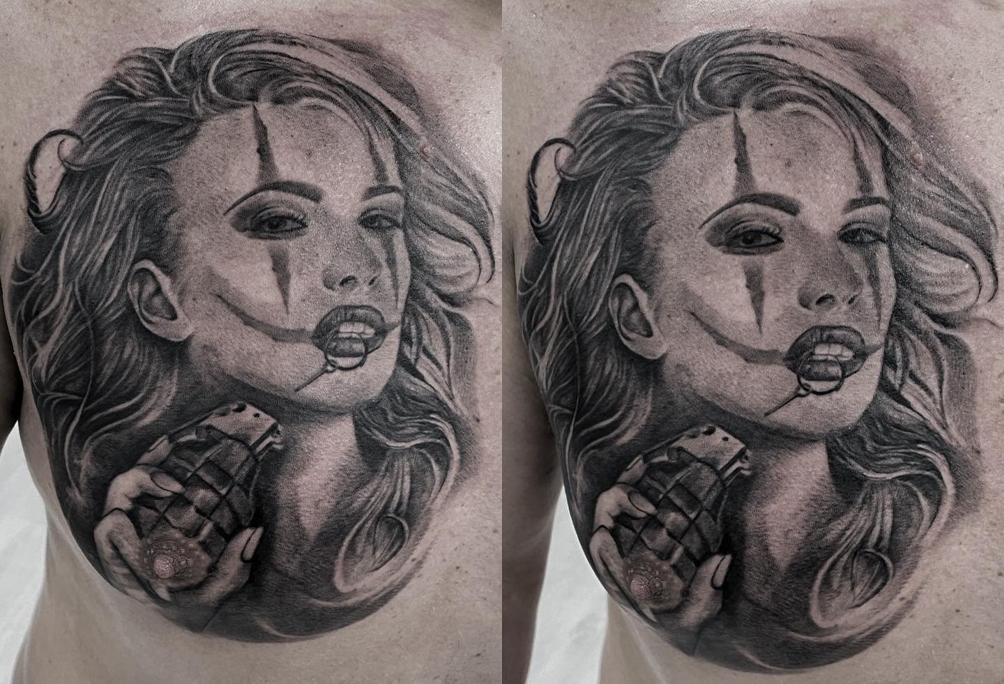 Realistic black and grey portrait tattoo