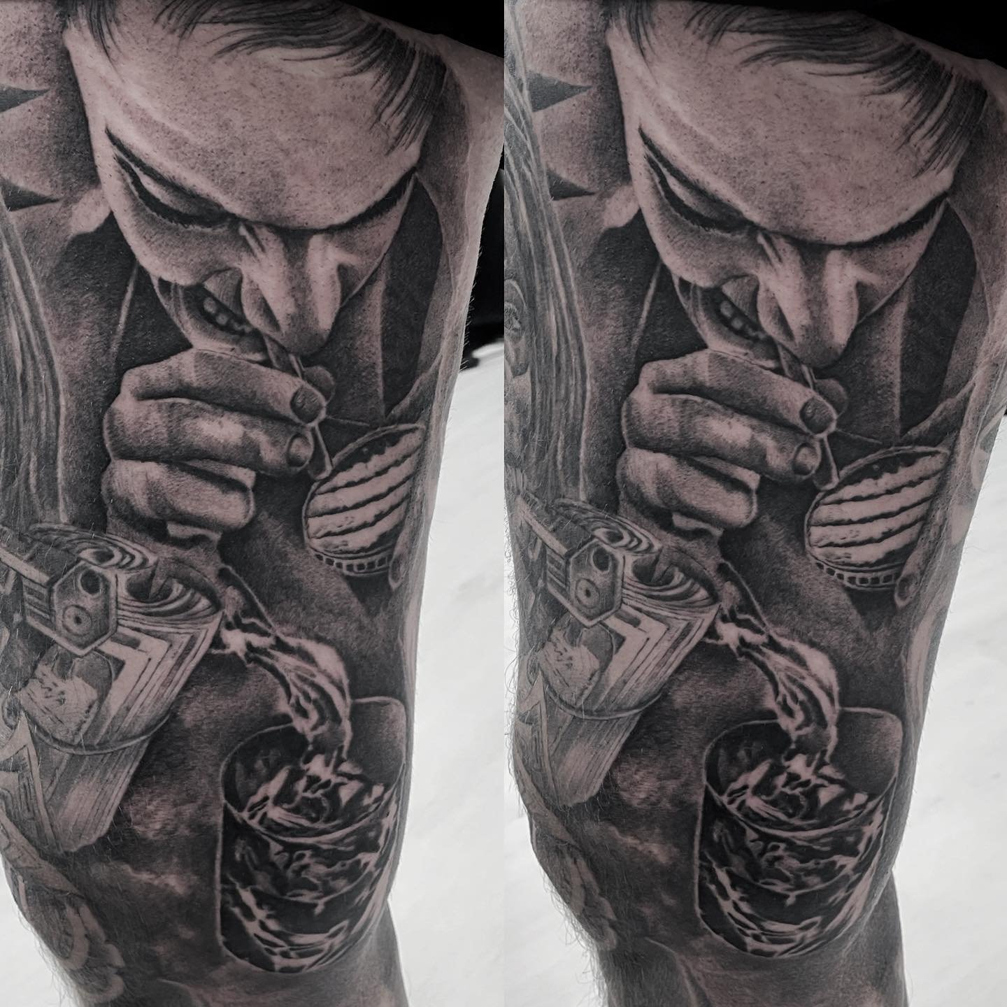 Realistic black and grey portrait tattoo