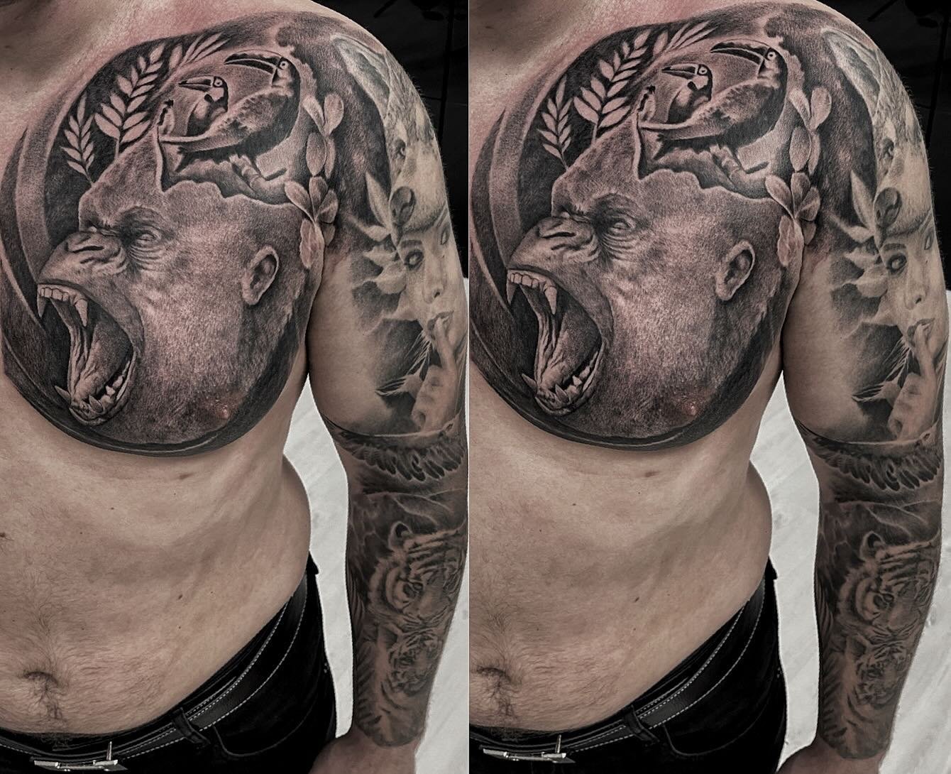 Realistic black and grey portrait tattoo